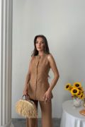KETEN YELEK - PANTOLON TAKIM - Kahverengi resmi